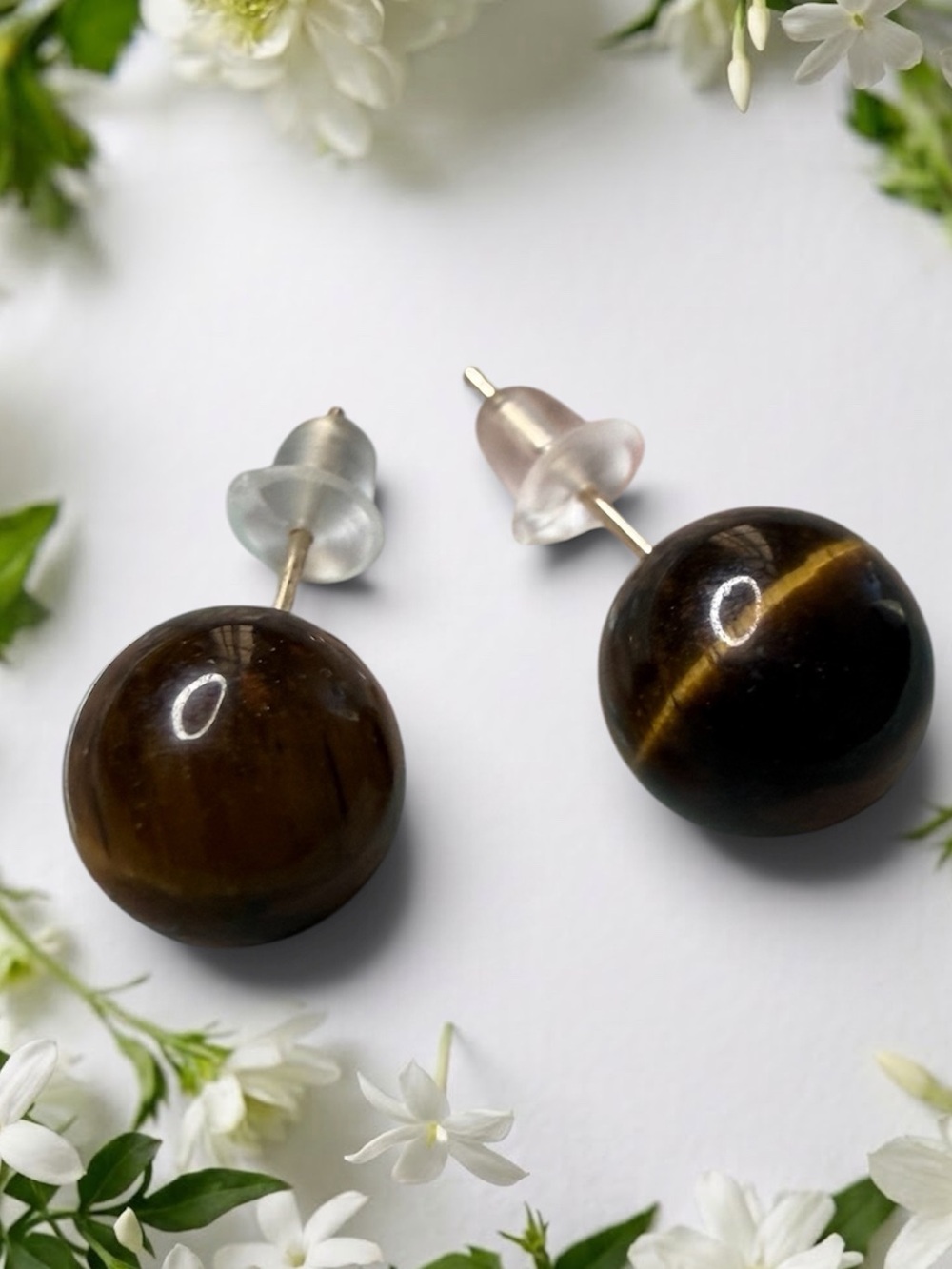 10k Gold Tiger Eye Earrings
